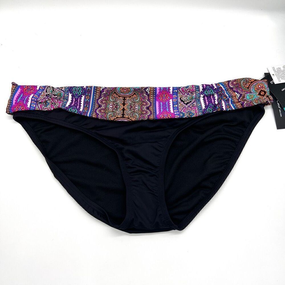 Kenneth Cole New York Tummy Toner Fold Over Bikini Bottom Size XL Black with Mul